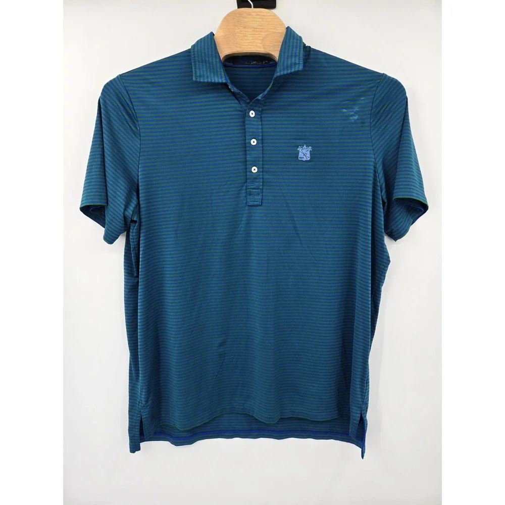 Ralph‎ Lauren RXL Polo Shirt Mens 2XL Golf Blue/Green Striped Casual Preppy